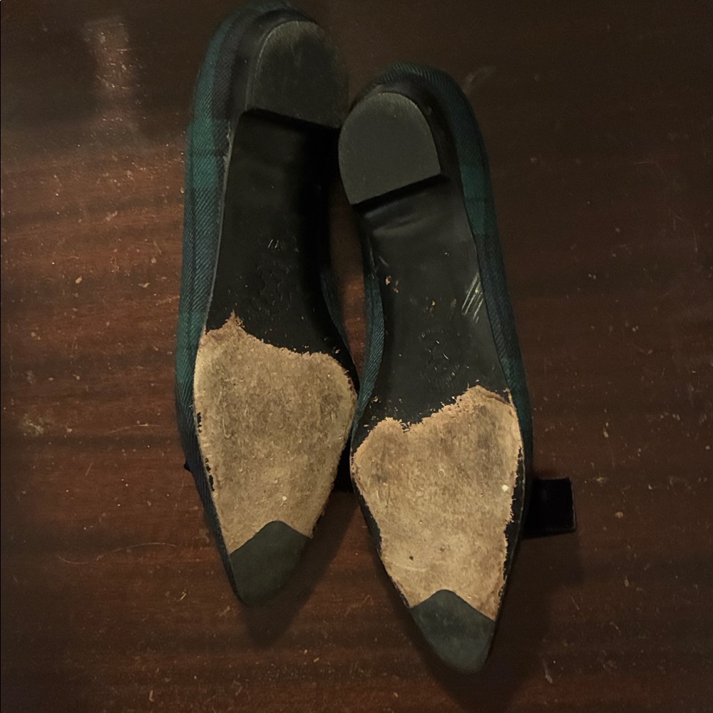 J Crew Black Watch Plaid Women's Flats with Velvet Bow Accent Sz 7 1/2 - Picture 4 of 4